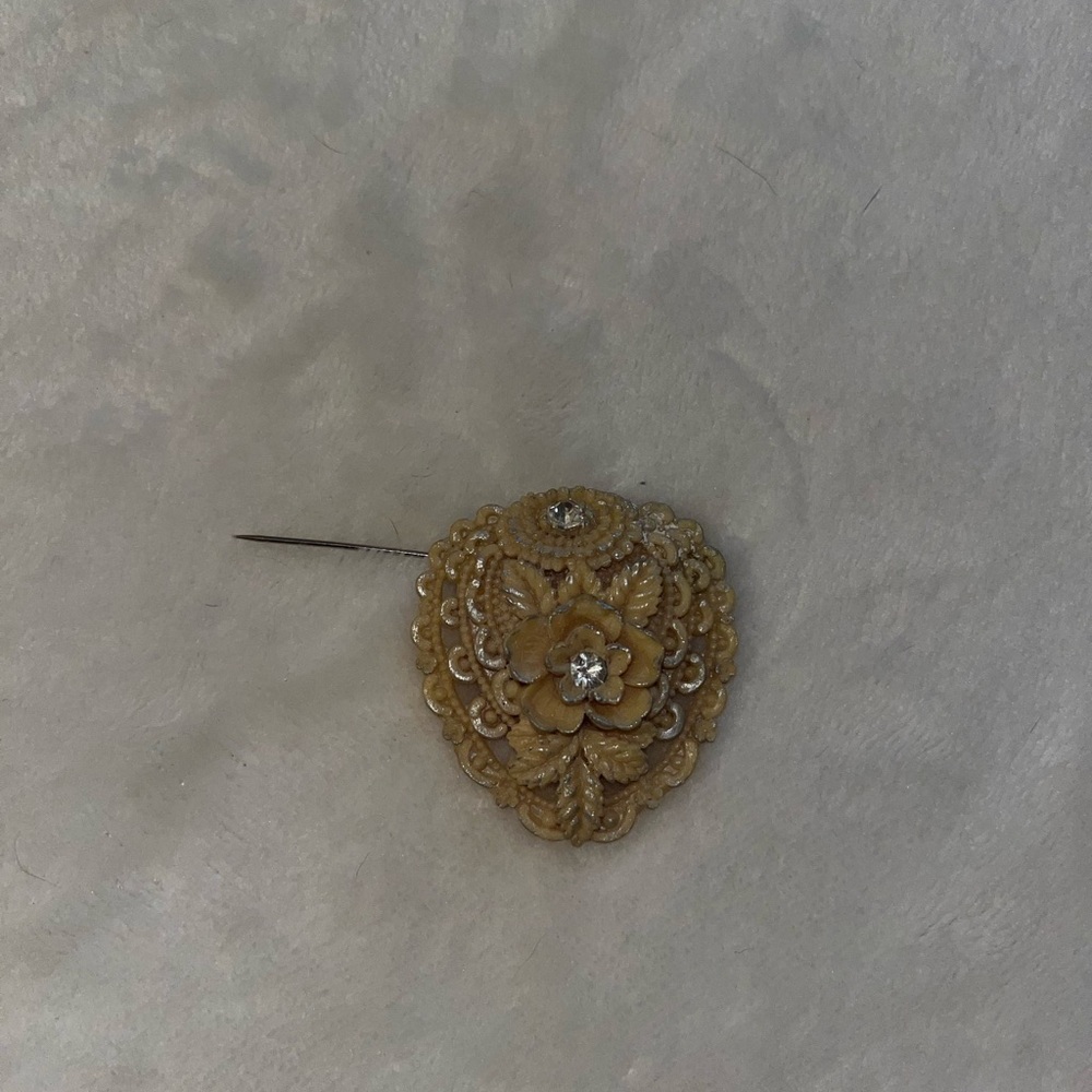 Elegant Carved Celluloid Floral Brooch
